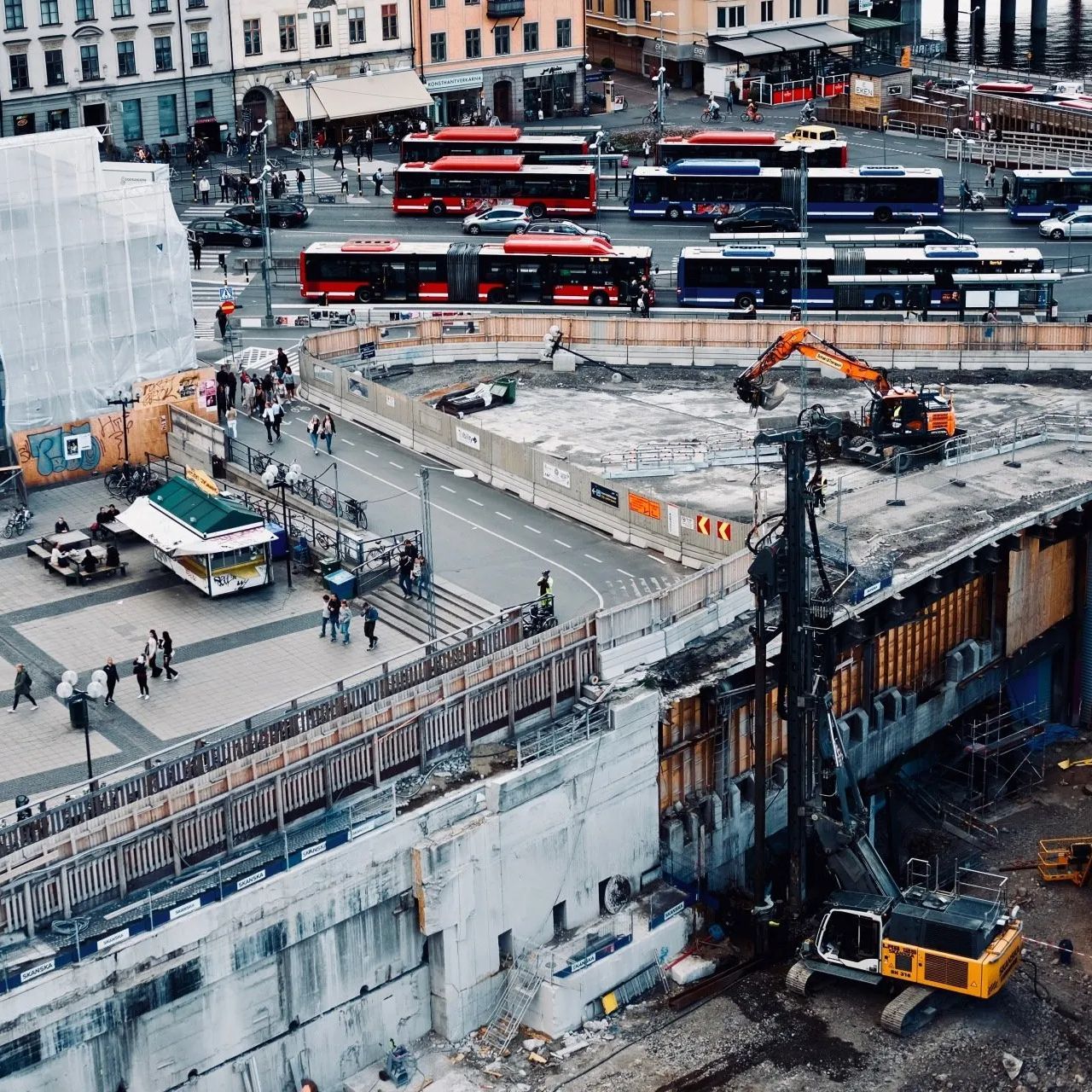 an aerial view of a construction site in a city