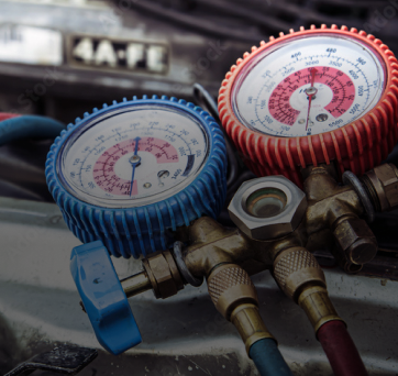 Two gauges are sitting on the hood of a car with a license plate that says 4a-pe | DAS Auto Werks