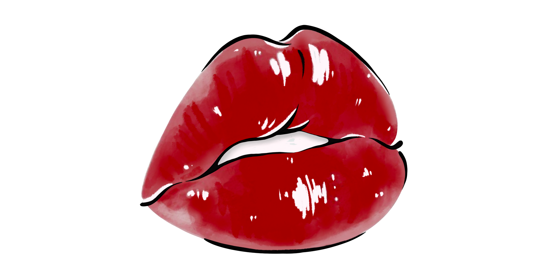 A silhouette of a woman 's pink lips with a black eye.