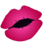 A silhouette of a woman 's pink lips with a black eye.