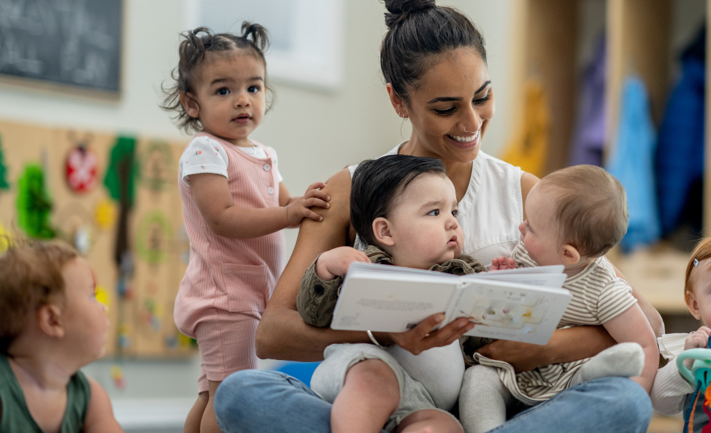 Childcare teacher with children