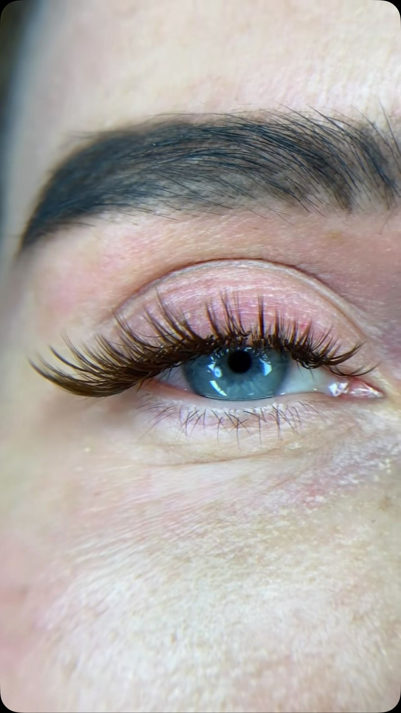 Close-up of a Blue Eye With Long Eyelashes and a Thick, Dark Eyebrow. Pink Eyeshadow — Sage Spa & Beauty in Mackay, QLD
