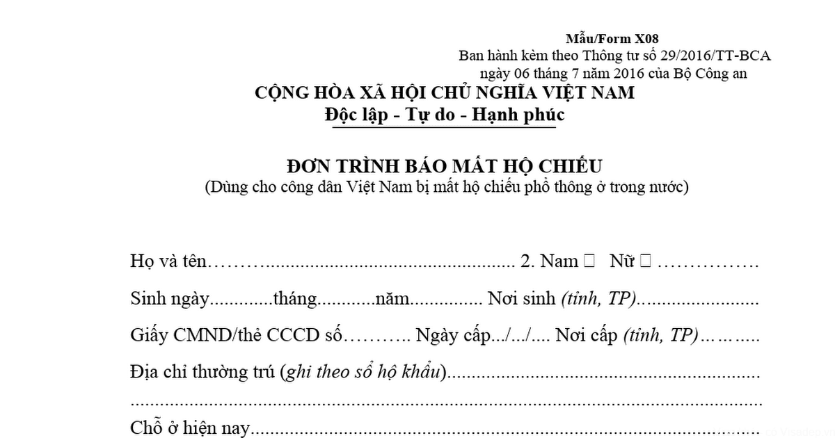 biên bản mất hộ chiếu