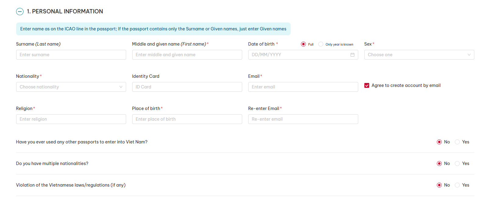evisa application form