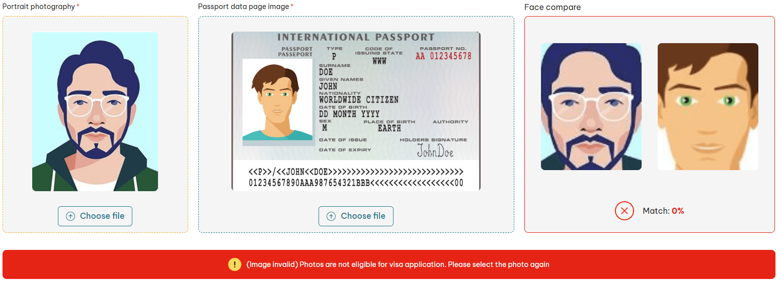 fail evisa application sample