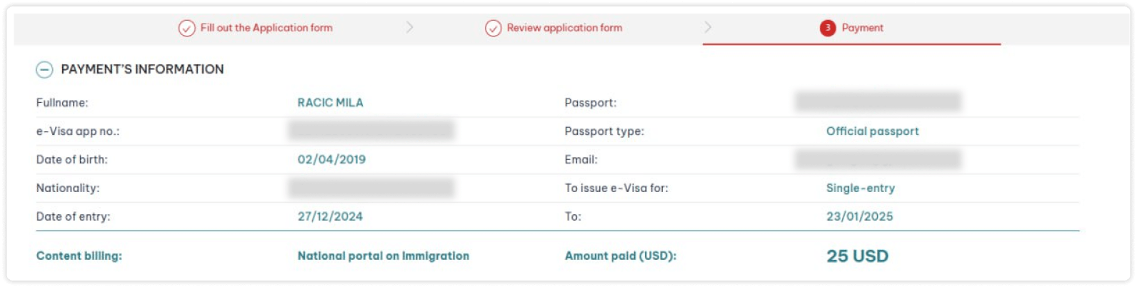 evisa application payment