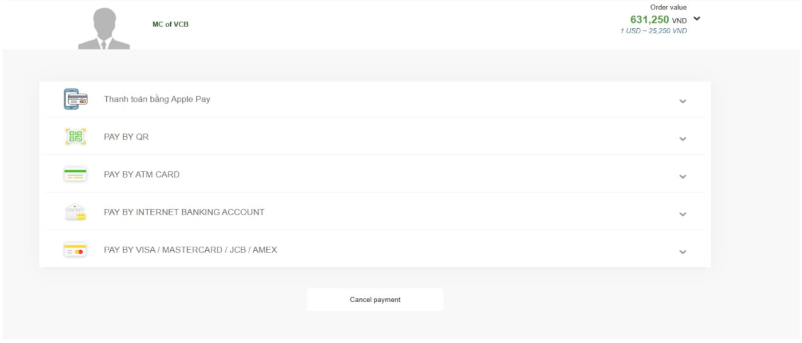 evisa payment method