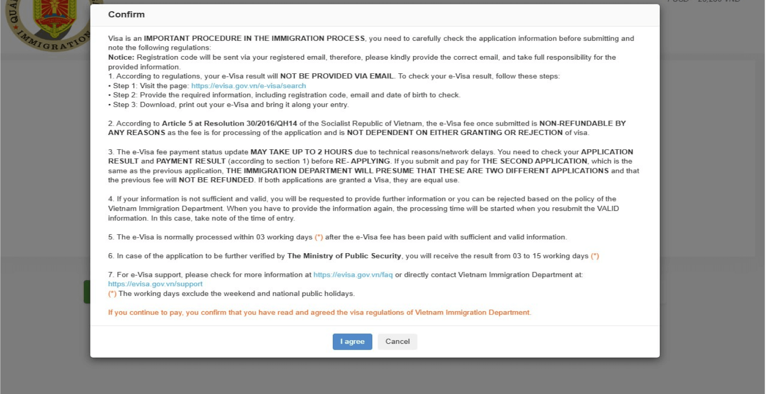 vietnam evisa application payment