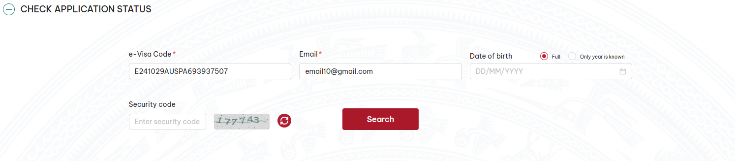 evisa application status check
