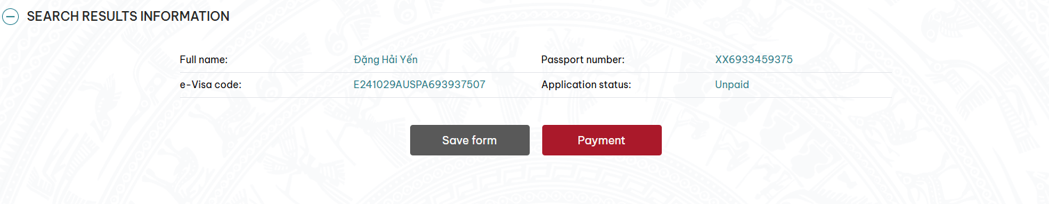 Evisa application status