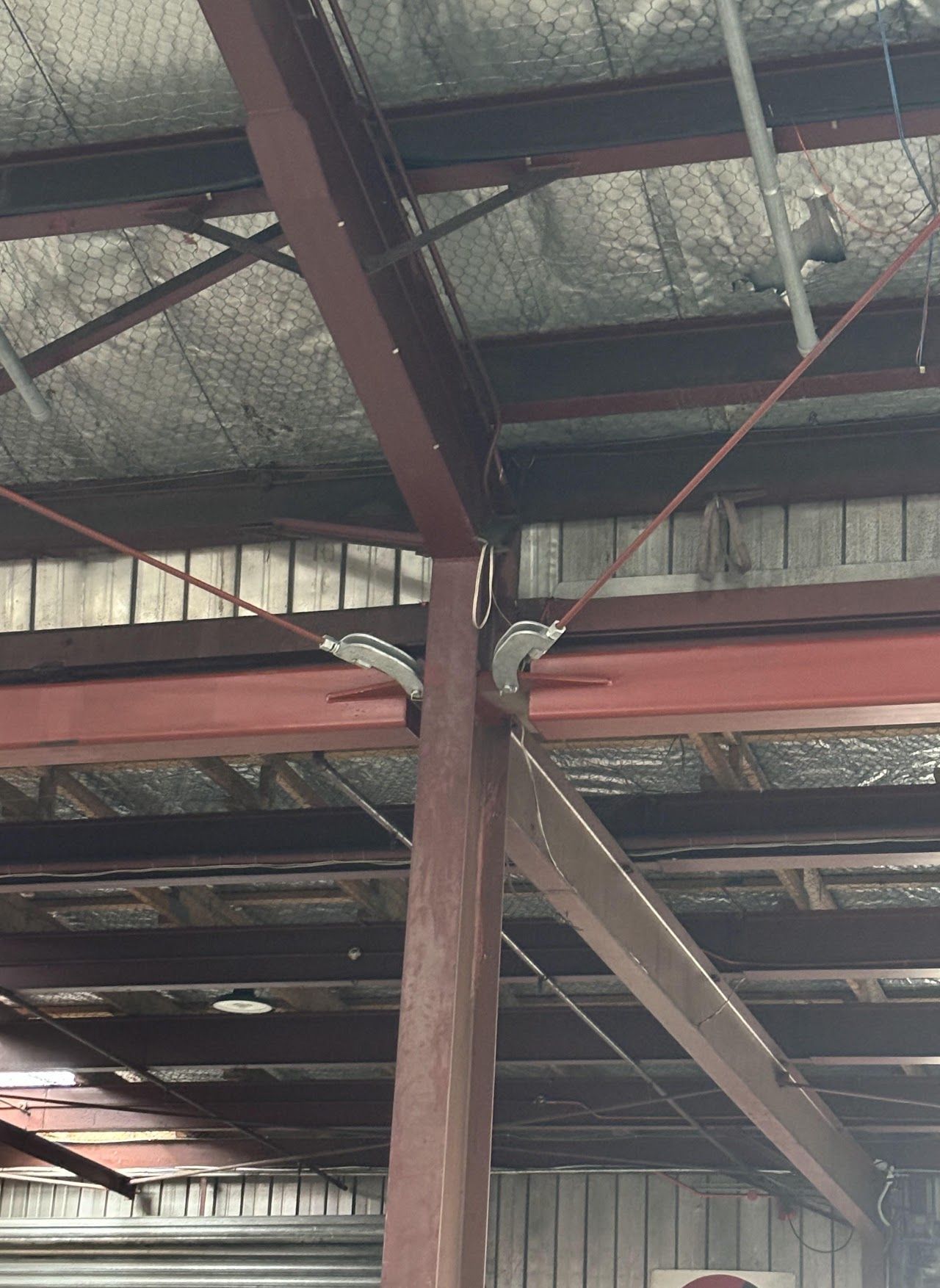 A close up of the ceiling of a building.