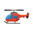 Red and blue helicopter with black rotor, side view on a white background
