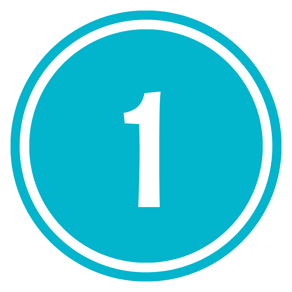 Blue circle with white number 1 inside and white outline