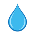 Blue water droplet icon with a glossy highlight on a white background