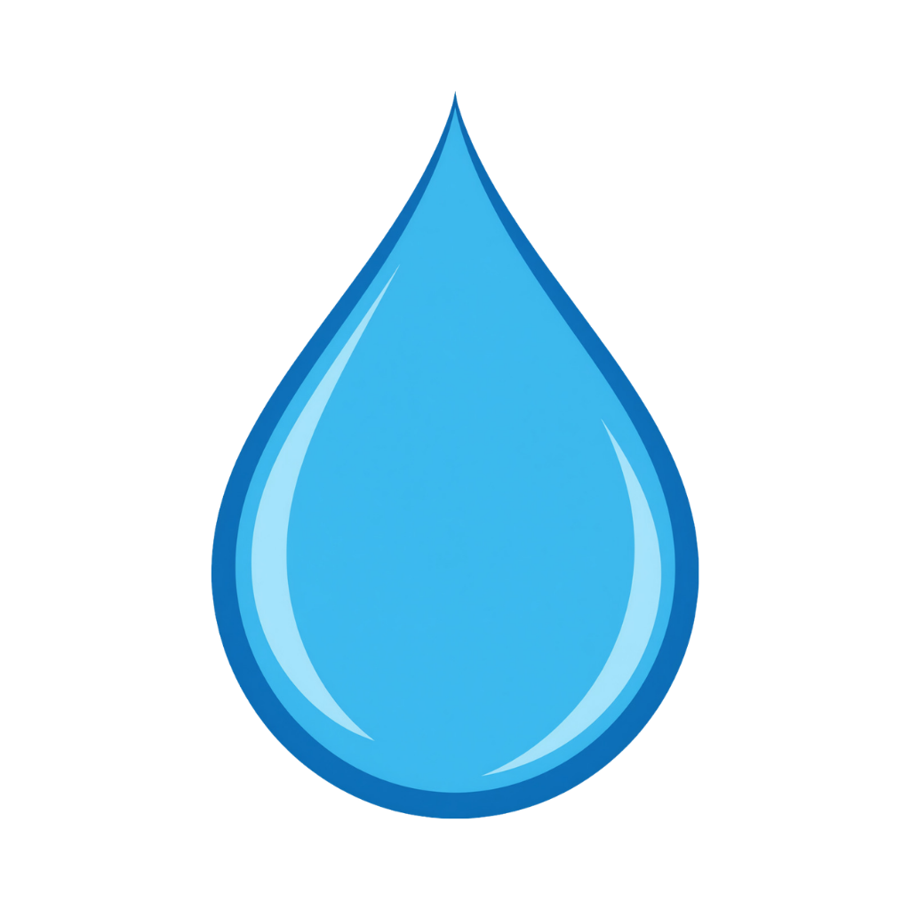 Blue water droplet icon with a glossy highlight on a white background
