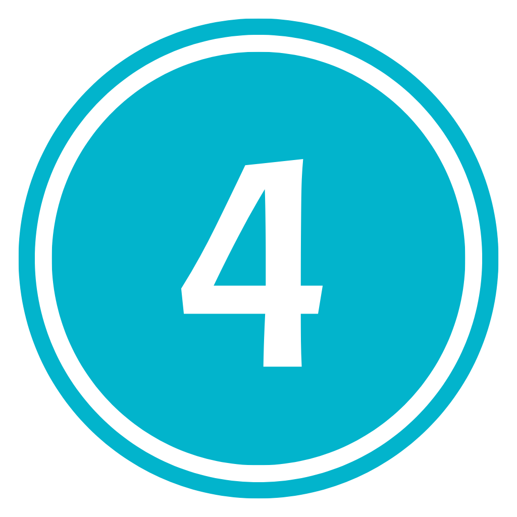 Blue circular badge with white number 4 in the center