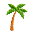 Cartoon palm tree with a curved orange trunk and green fronds
