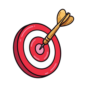 Red-and-white dartboard with a dart hitting the bullseye