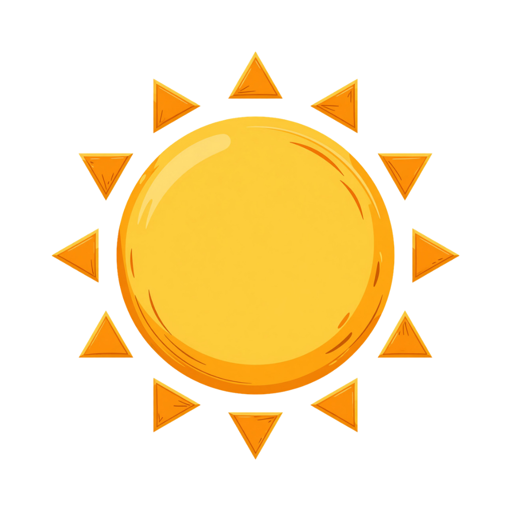 Orange sun icon with triangular rays on a white background