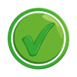 Green checkmark icon in a glossy circle, indicating approval or success