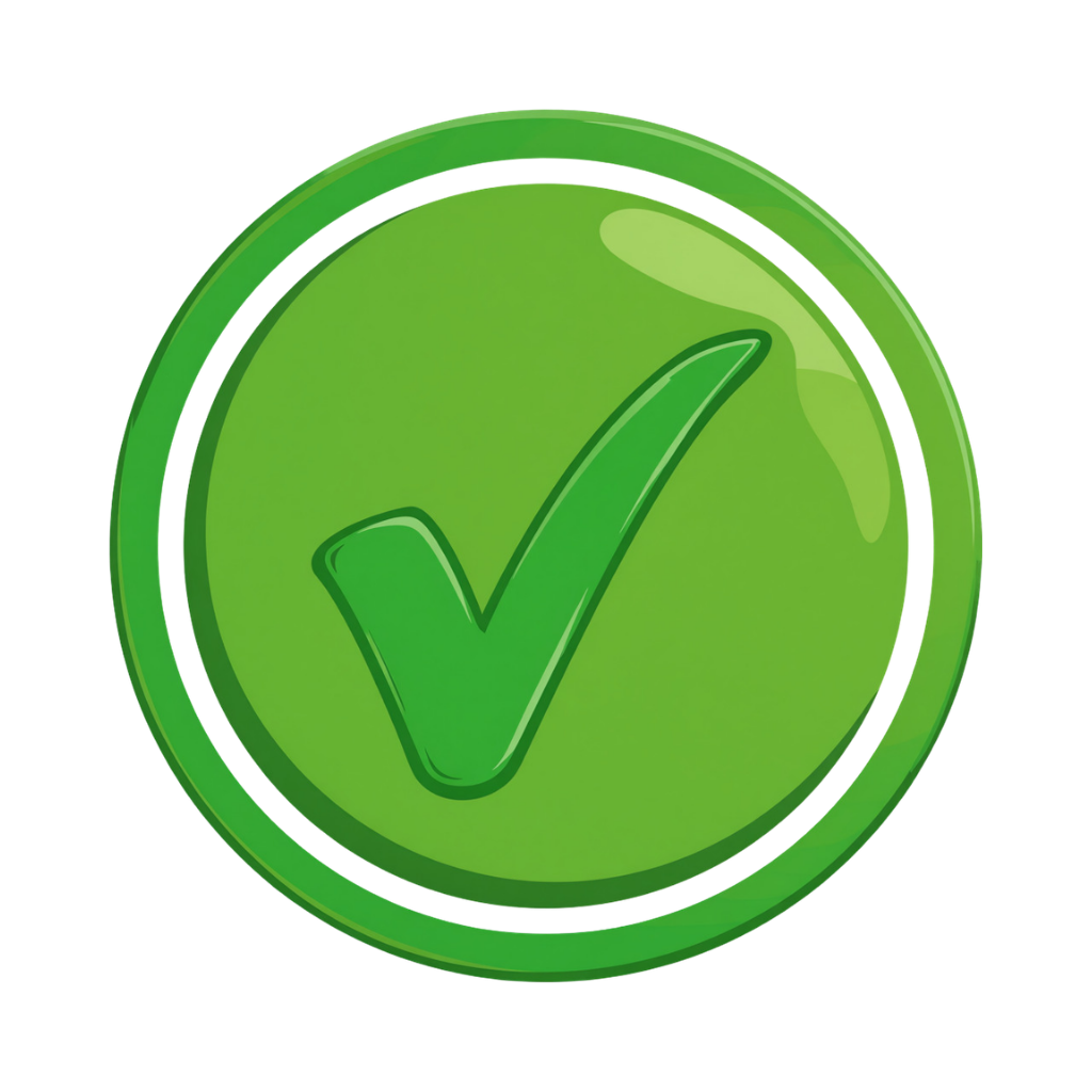 Green checkmark inside a glossy green circle icon