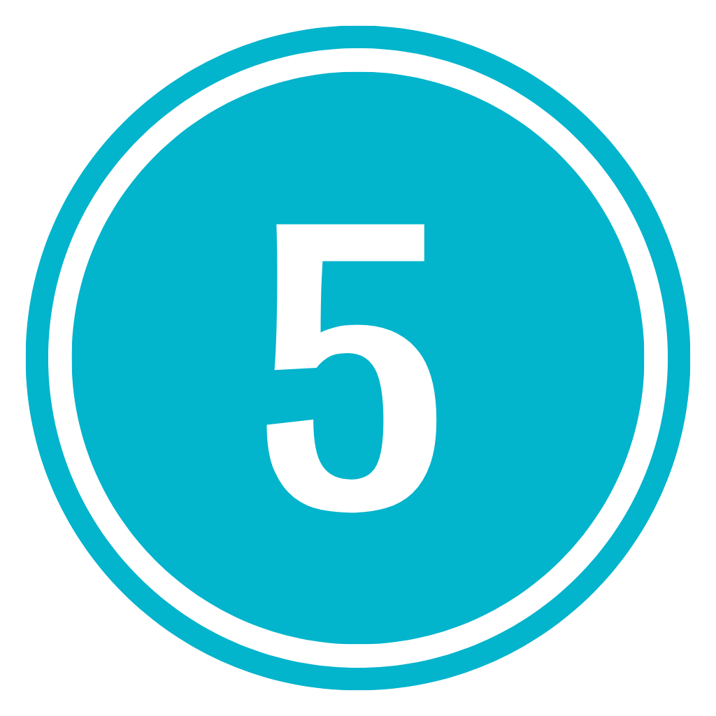 White number 5 inside a teal circle with a white border