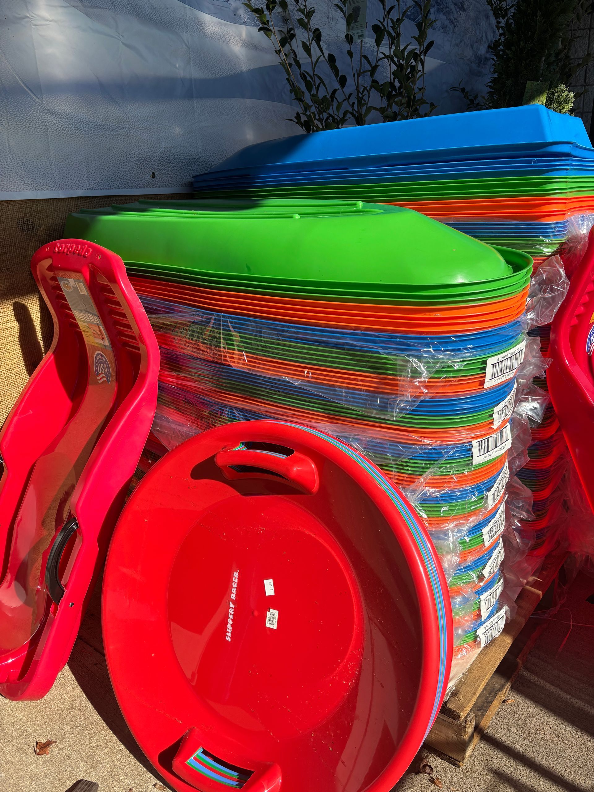 Sleds at Logan's Garden Center in Raleigh