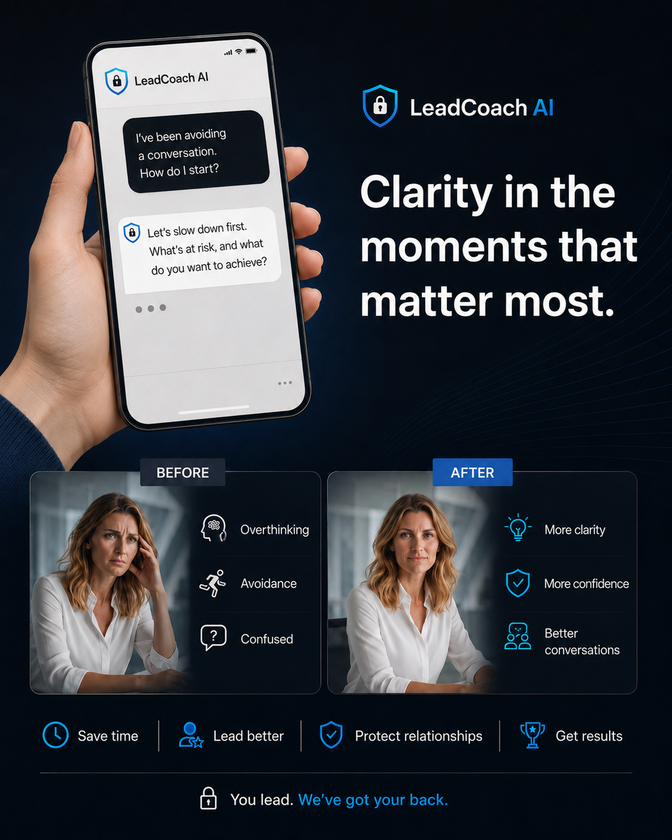 LeadCoach AI chat interface helping a leader find the right next step