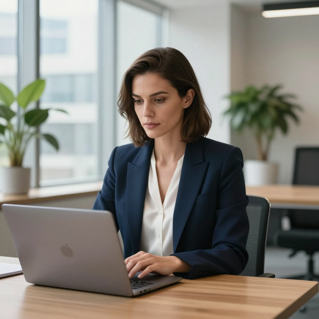 Female leader under pressure using LeadCoach AI for support before a difficult leadership conversation