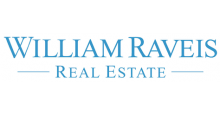 The logo for william raveis real estate is blue and white.