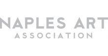 The logo for the naples art association is gray and white.