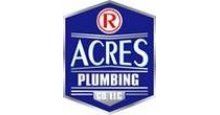 A blue and white logo for acres plumbing co.