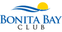 The logo for the bonita bay club shows a wave and a sun.