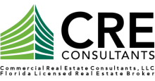 The logo for cre consultants is a commercial real estate consultant , llc florida licensed real estate broker.
