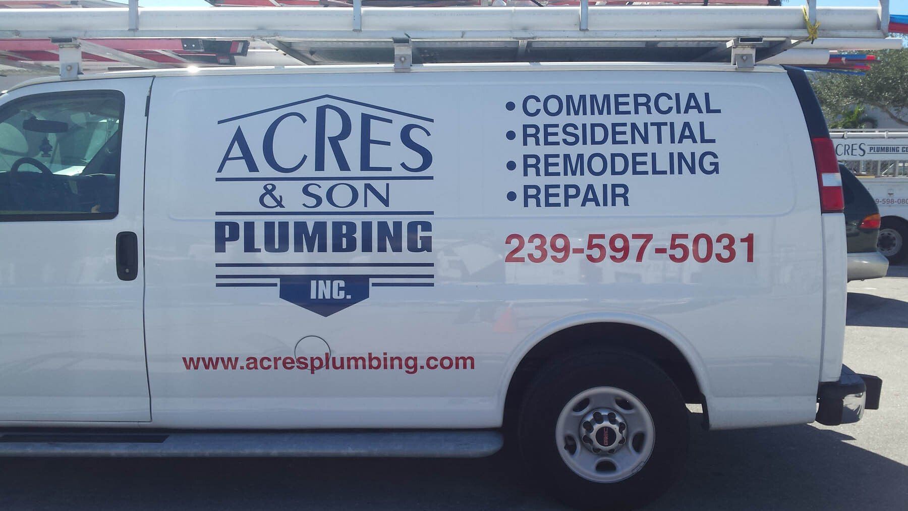 A white van for acres and son plumbing inc.