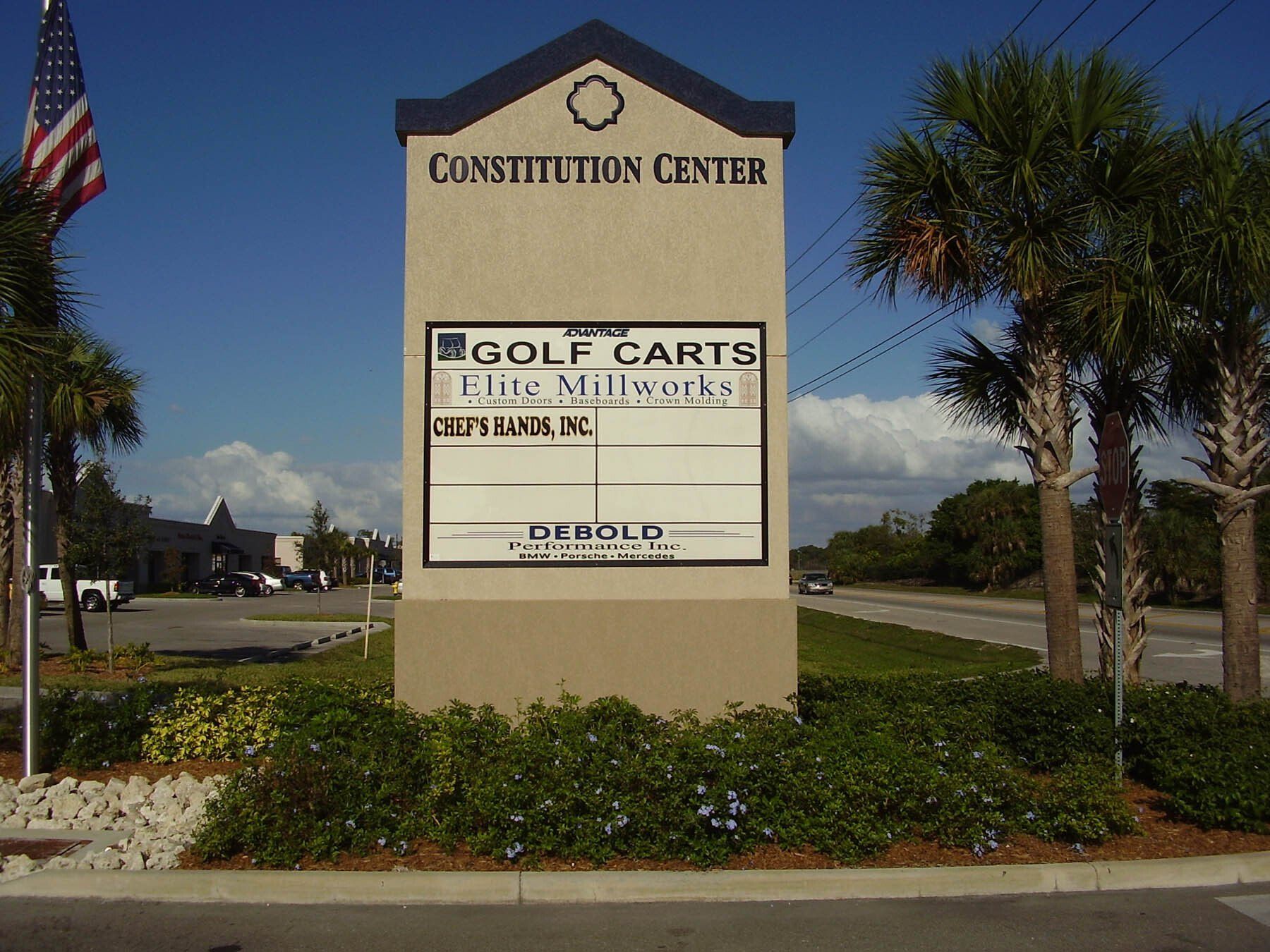 A sign that says constitution center on it