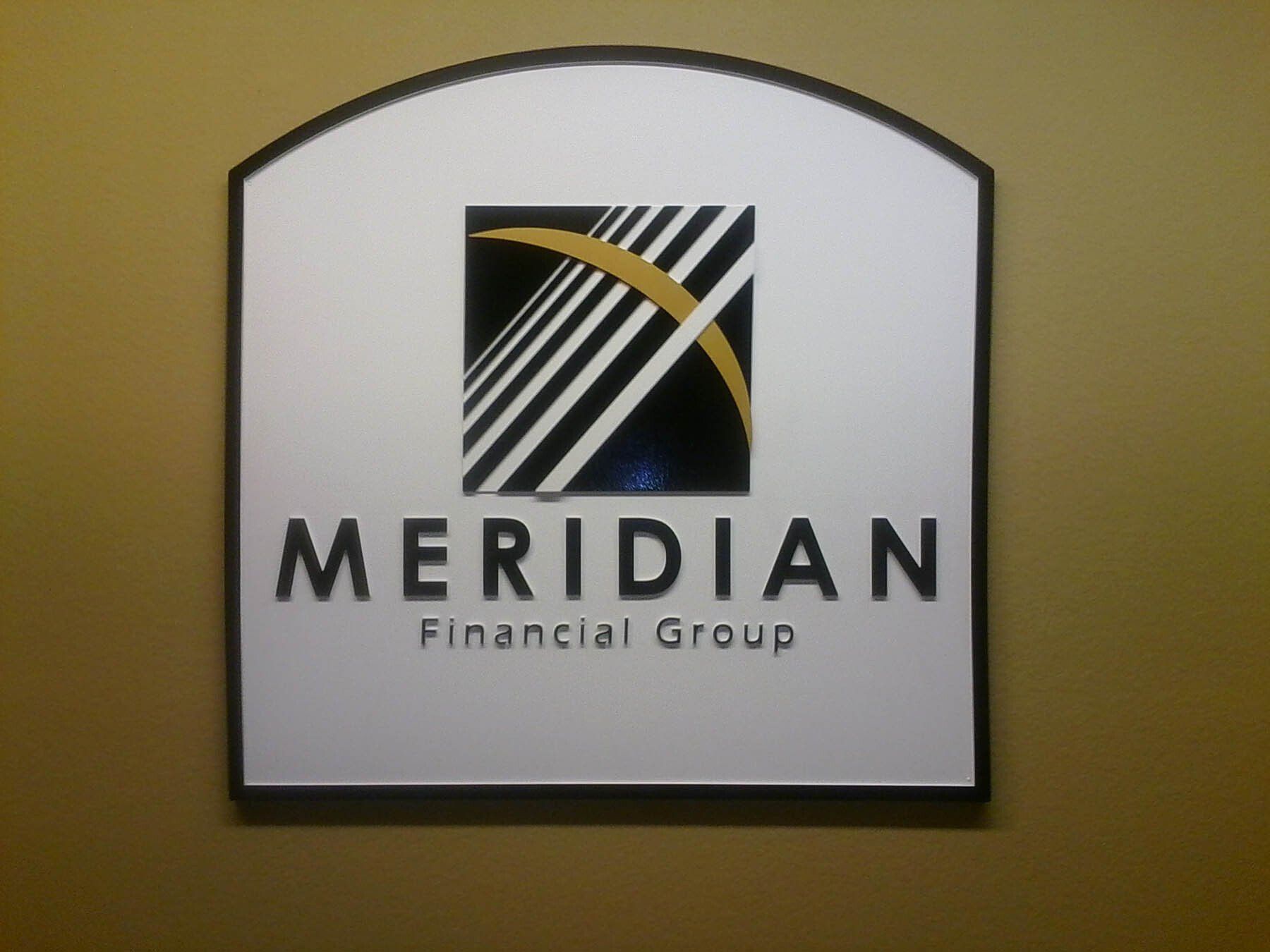 A sign that says meridian financial group on it