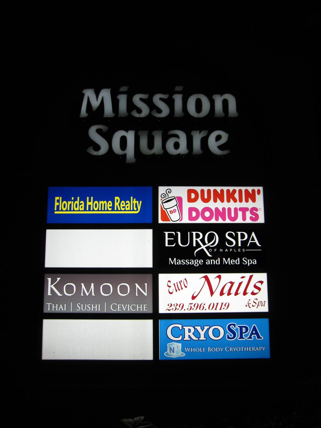Mission square has a dunkin donuts and euro spa