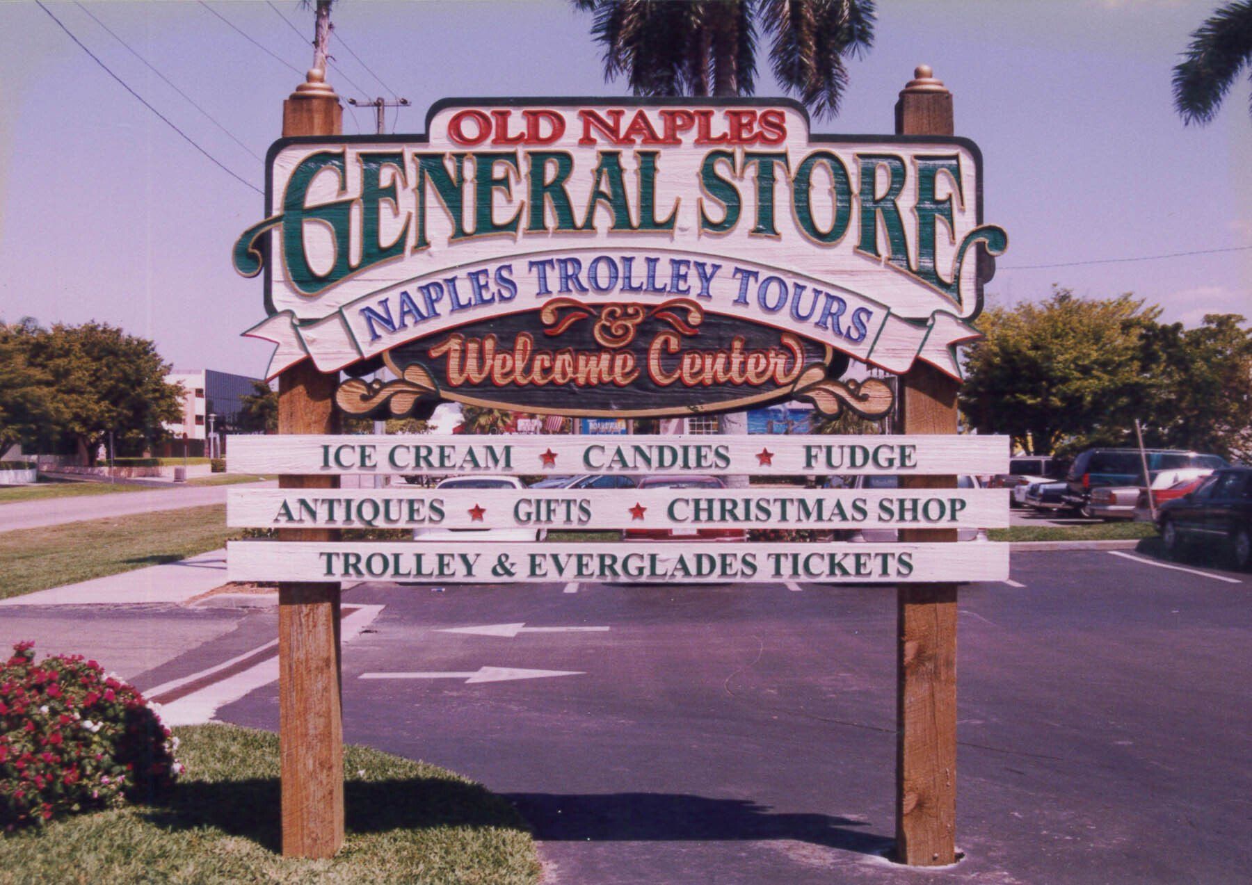 A sign for the old naples general store