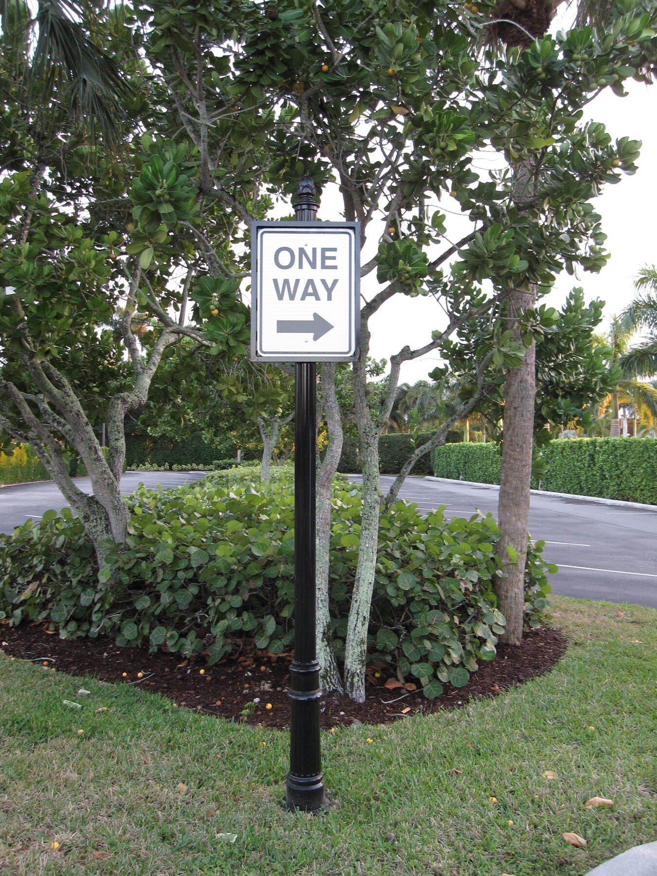A one way sign with an arrow pointing to the right
