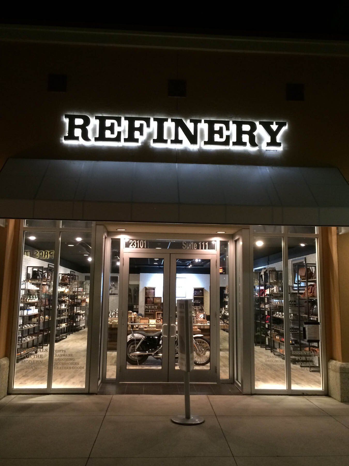 A refinery store is lit up at night