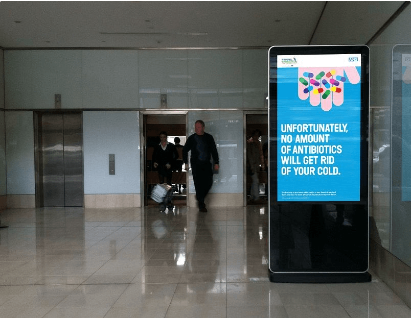 A sign that says unfortunately no amount of antibiotics will get rid of your cold