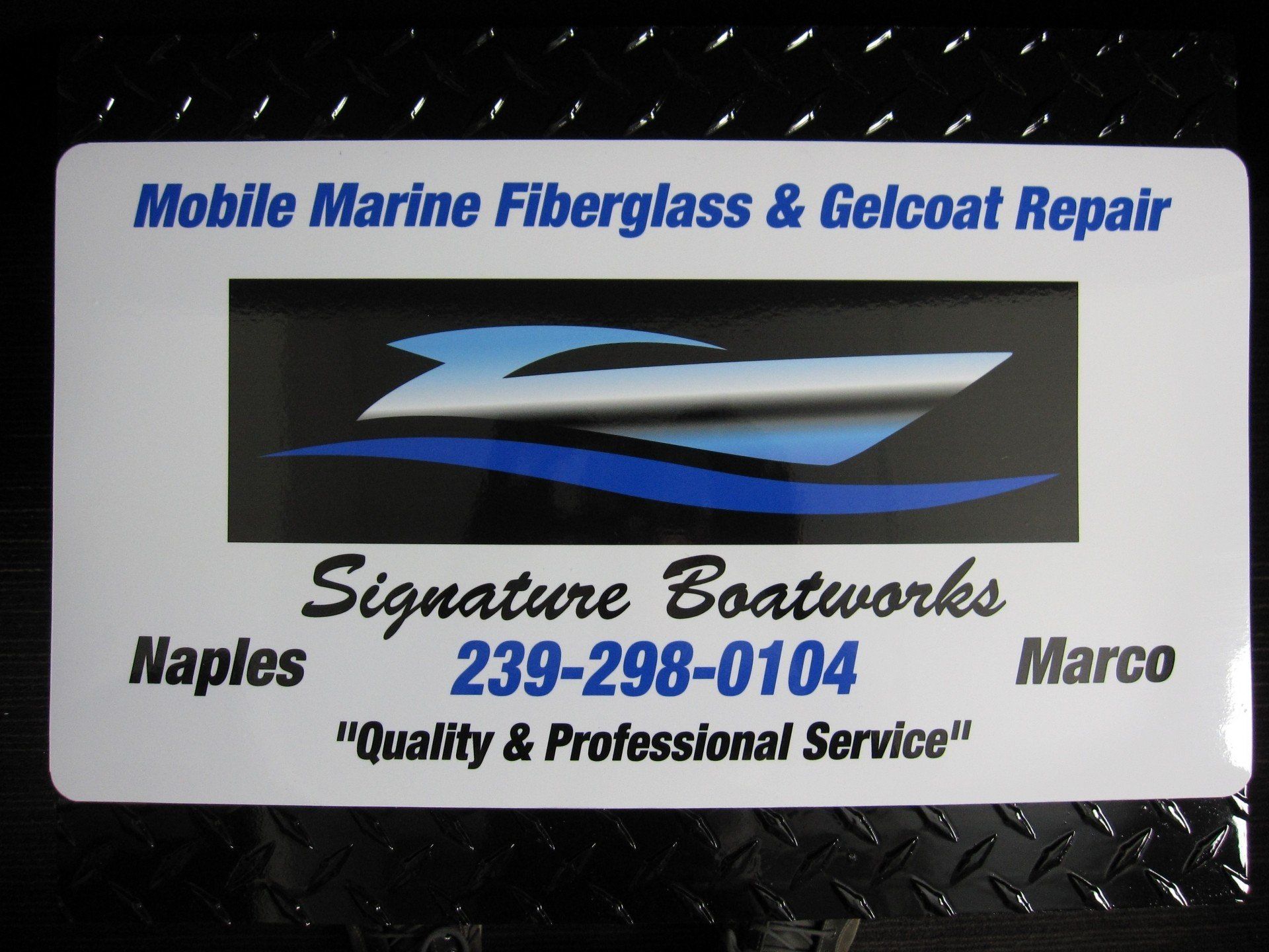 A business card for mobile marine fiberglass and gelcoat repair