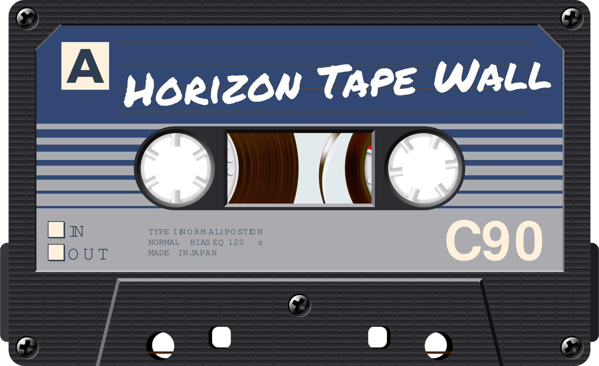 A cassette tape with the words horizon tape wall on it