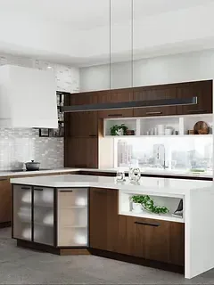 A kitchen with wooden cabinets and stainless steel appliances