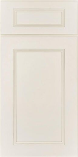 A white cabinet door with a square frame on a white background.