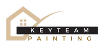 Logo for "KEYTEAM PAINTING" featuring a beige house outline and text on a black background.