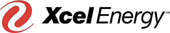 The xcel energy logo is red and black on a white background.