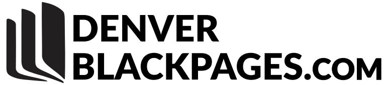 A black and white logo for denver blackpages.com