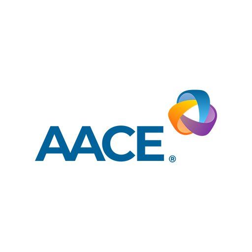 The aace logo is blue and purple with a colorful circle in the middle.